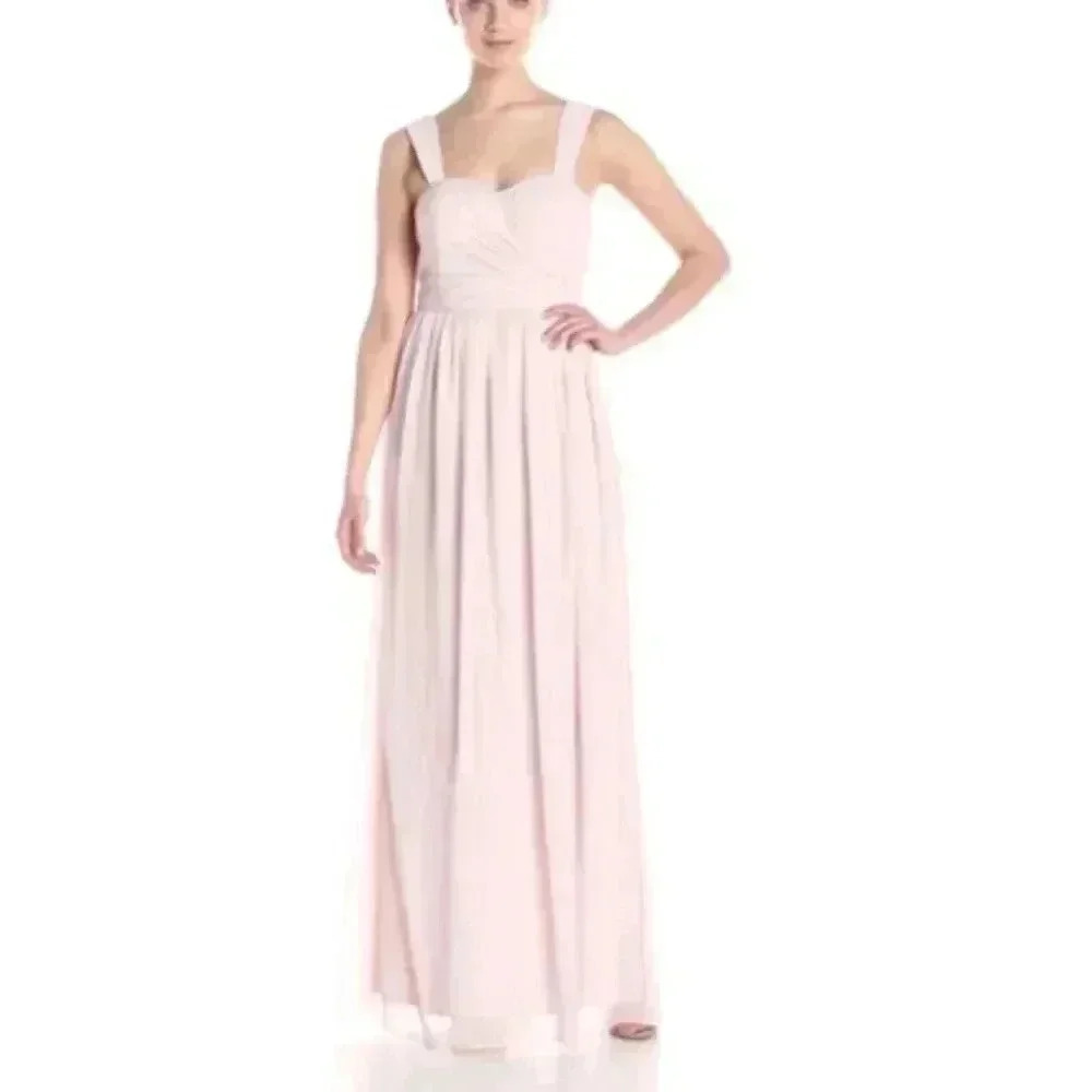 Donna Morgan Women's Bailey Lond Chiffon Gown, Palest Pink, 2